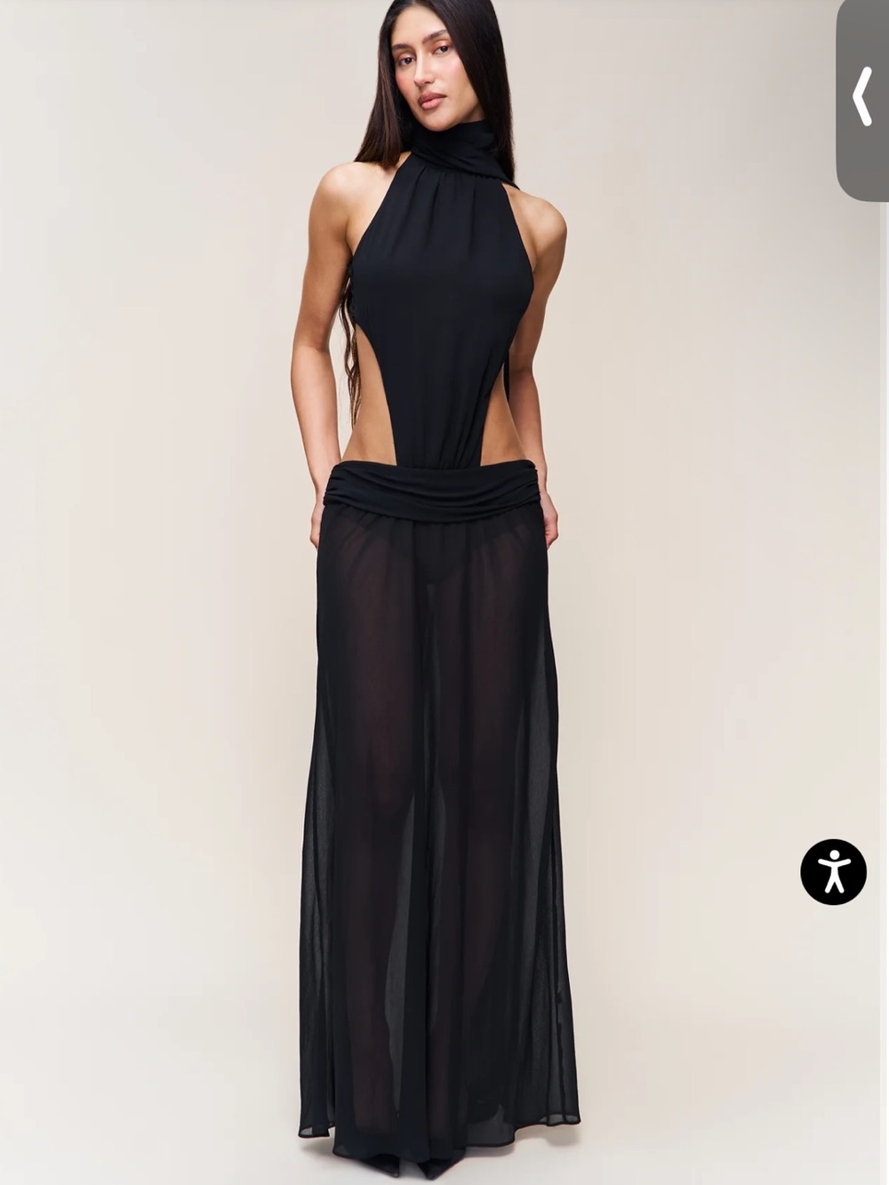 Marais Black Halter Maxi Dress with Sheer Skirt